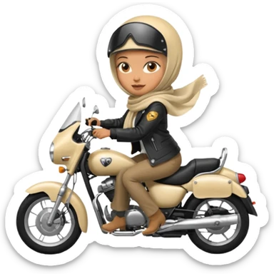 A woman wearing a cream colored pashmina hijab riding a motorbike sticker