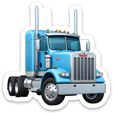 Light blue Peterbilt truck with straight stacks sticker