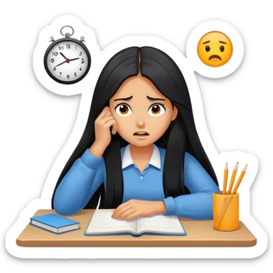Pretty tanned girl with long black hair, stressed out about homework sticker