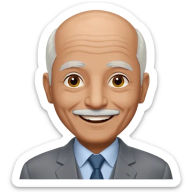 70 yr old man, almost bald, some white hair, pakistani, light grey business suit, big smile, dark skin, no facial hair
 sticker