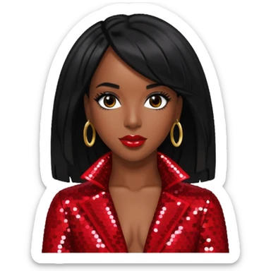 Kelly Rowland with black hair, red sequin outfit sticker