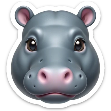 Cinematic Cute Hippo Portrait Emoji, Head tilted playfully and inquisitively, featuring a glossy slate-gray hide with a gentle sheen and round, sparkling eyes filled with curious charm, Simplified yet irresistibly adorable features, highly detailed, glowing with a warm, friendly glow, high shine, affectionate and serene, stylized with a touch of aquatic whimsy, bright and endearing, soft glowing outline, capturing the essence of a mischievous yet loving hippo, so playful it feels like it could splash out of the screen and into your arms! sticker