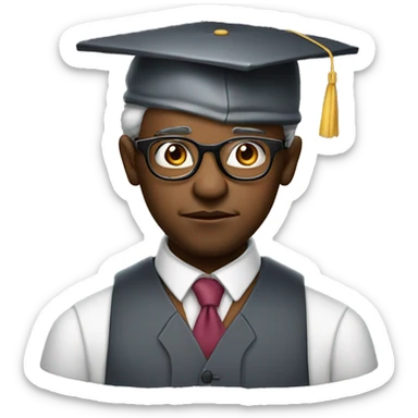 Create a headshot of a black professor with very round glasses and Ascot cap with hand under his chin looking quizzical sticker