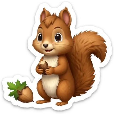 long-toothed squirrel character with acorn, full body sticker