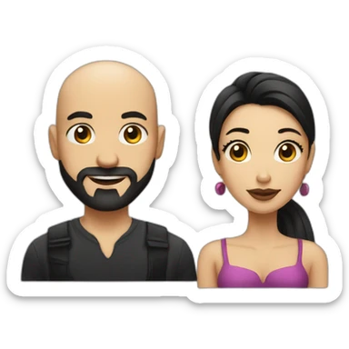 Sexy bald man with little beard and a thin woman with long black hair sticker