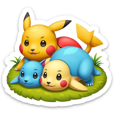 2 friendly pokemans one fell down and the other is helping the other get up  sticker