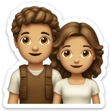 Gemelos Niño y niña de 8 años, niño pelo marrón claro y la niña pelo marrón oscuro rizado sticker