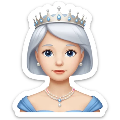 Queen with white short hair – silver tiara, pearl necklace, elegant gown, blue dress sticker