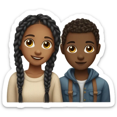 Realistic black girl with box braids and light skin boy with short curly hair and a short beard hugging sticker