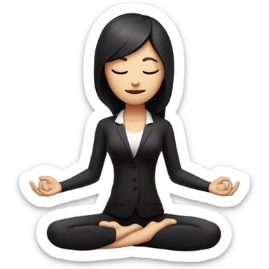 Slender woman in black suit and black hair for yoga with amulet sits in lotus pose with eyes closed sticker