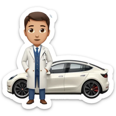 White tesla model 3 with a physician next to it sticker