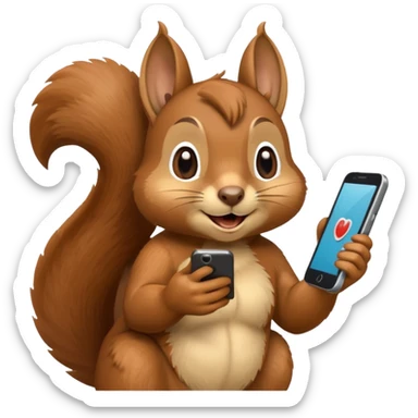 squirrel with a smartphone pressed to its ear, mid-call, apple style emoji sticker