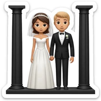 A 3D cartoon photo frame showing a formal courthouse wedding scene with a bride and groom standing together in front of white columns, neutral background, elegant lighting, realistic Memoji-style. sticker