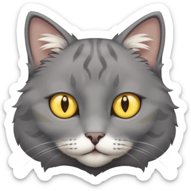 A gray cat with yellow eyes named max he is very cute and has a white spot on his neck sticker