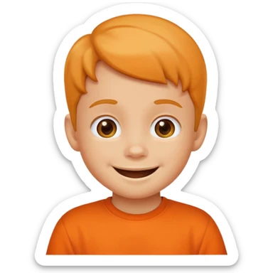 happy little kid with a phone, orange shirt, apple style emoji sticker