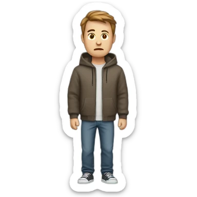 a white male with VERY VERY short brown hair is angry and wearing sweatshirt sticker