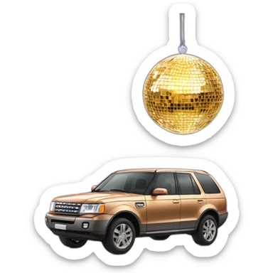 disco ball hanging on top of a shining car sticker