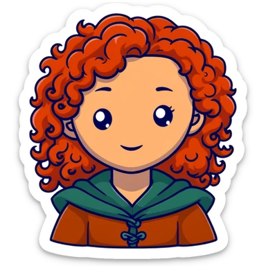 Merida from Brave with extremely long wild curly red hair and face completely covered with freckles sticker