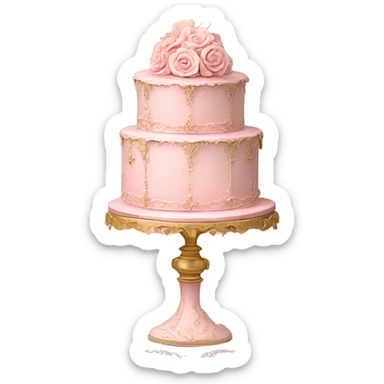 vintage highly detailed rococo pale pink birthday cake sticker