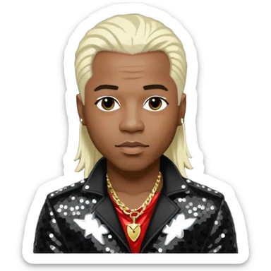  Sisqo from Dru Hill with platinum blonde hair, black sequin outfit, dark skin sticker