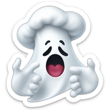 ghost with chef hat blowing a kiss heart with pinched fingers on mouth sticker