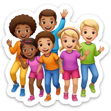 group of children laughing, fun and energetic sticker