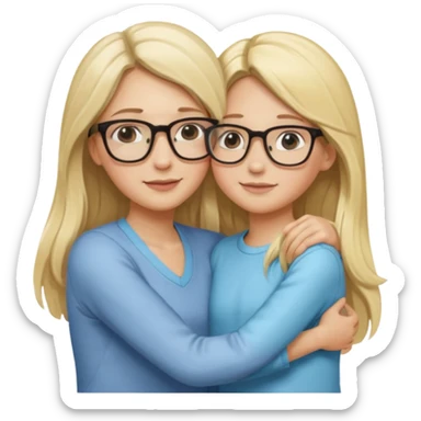 je voudrai un emoji d'une maman blonde avec des lunettes et de sa fille aux cheveux longs et blonds avec des lunettes qui fond un calin, les 2 ont les cheveux longs sticker