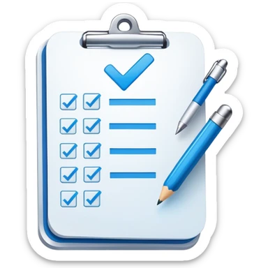 A checklist with a prominent blue checkmark on the first item, symbolizing tracking completed tasks and progress sticker