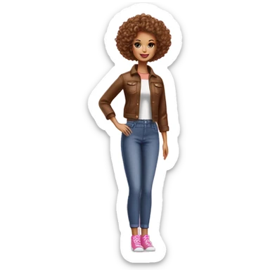 brown curly short hair barbie full body sticker