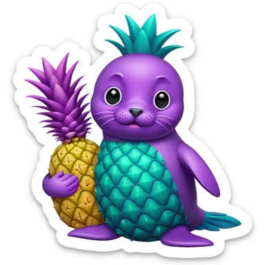seal that is teal and holding a pineapple that is purple sticker