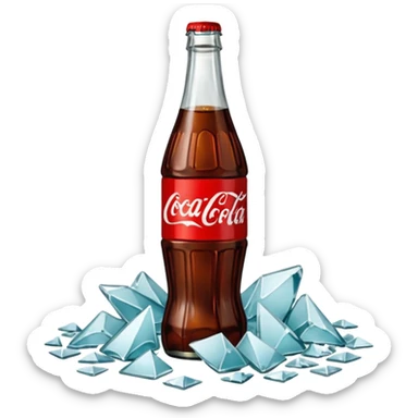 bottle of coca cola broken in the middle glass shards sticker