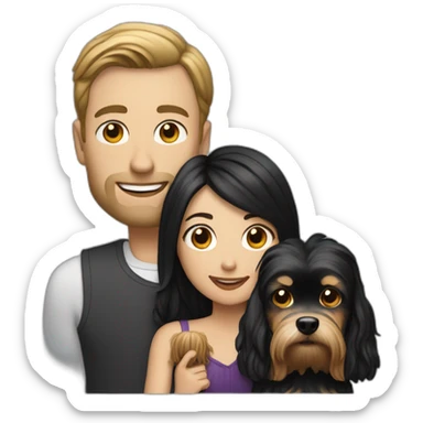 Hold Family with a White man and a White woman with long black hair and a small yorkshire terrier  dog sticker