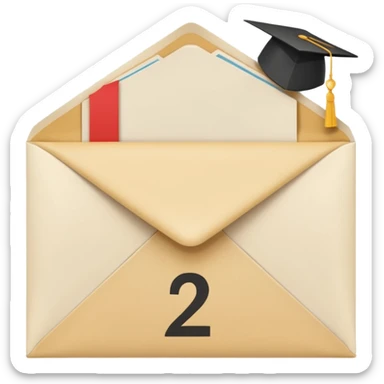 A simple emoji-style icon of a white manila envelope with subtle paper texture, clean edges, and a small graduation NUMBER  2022-photo icon on the front, graduation icon  sticker