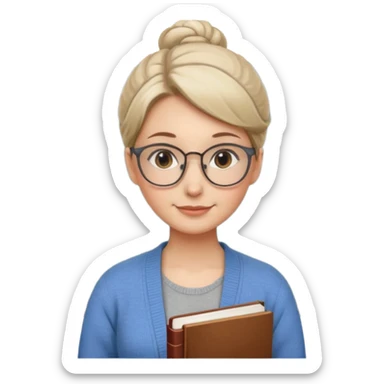 Librarian Style – neat bun, thin metal glasses, calm gentle smile.














































 sticker