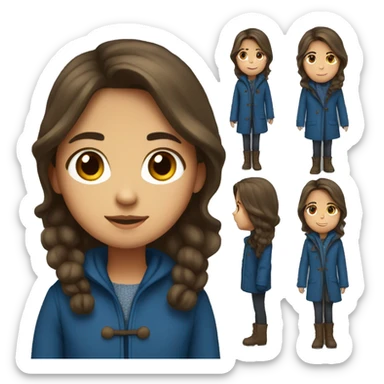 winter, christmas, hispanic, long brown hair, girl, brown eyes, child, full body, blue coat sticker