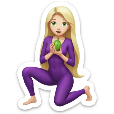 Naked woman tits out long blonde hair green eyes full body skinny legs no clothing kneeling eggplant in mouth sticker