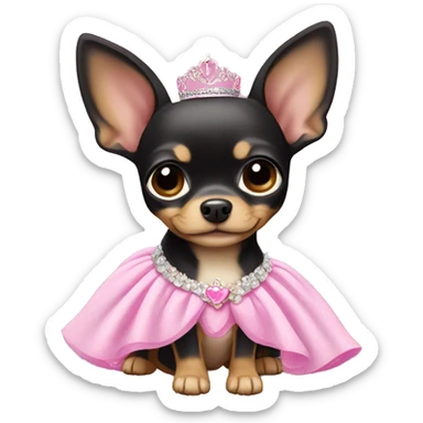 black & tan chihuahua puppy wearing a pink princess dress sticker