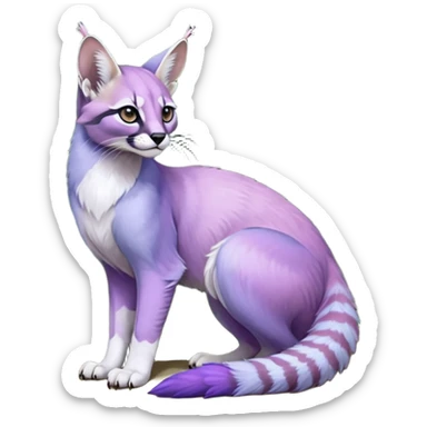 Colorful dark tropical pastel-lilac-lavender-violet iridescent pastel white glorious divine exotic cute cool beautiful shiny beautiful fantasy-caracal-civet-genet-sergal-vernid-Gryphon-Cacomistle-Trico-oncilla-animal-Fakémon-hybrid-fursona (full body) sticker