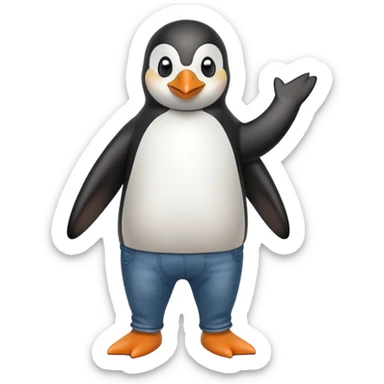 friendly anthropomorphised penguin in jeans and a t-shirt jogging upright relaxed pose no sunglasses sticker