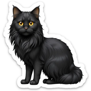 cinematic-black-maine-coon-cat-full-body-on all fours-emoji,-head-tilted-playfully-and-inquisitively,-sleek-solid black-fur,-simplified-yet-adorable-features,-highly-detailed,-glowing-with-a-warm,-friendly-glow -simplified-yet-realistic sticker