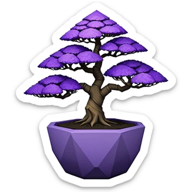  Earthenware ware small short squat cascading black violet bonsai pot plant purple lace-leaf pine tree with triangular angular polygonal faceted asymmetrical originally shaped pot sticker