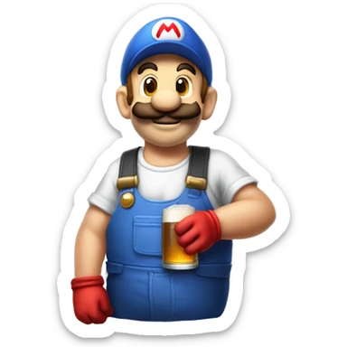 Mario plumber drinking beer with a shirt that reads “HOPE” with a pipe wrench logo sticker