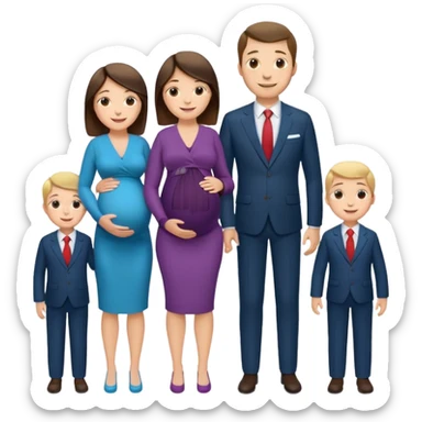 I want a couple. Only the wife is pregnant. Both the husband hand wife family are stand behind them. No kids sticker