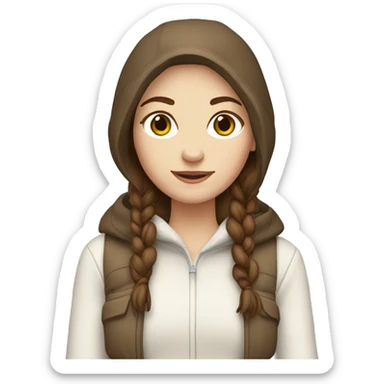 white girl with brown hair wearing a white and brown winter outfit sticker