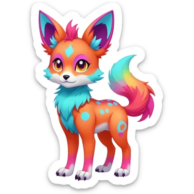 Anime-styled cute Neon-colored multi-colored cool Falvie-Fionbri-creature-fursona, full body, with random markings sticker