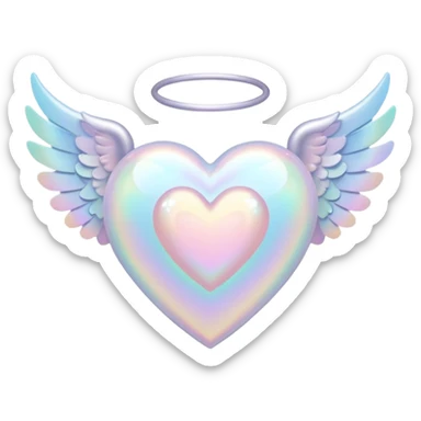 pale pastel holographic heart with small angel wings, subtle shimmer sticker
