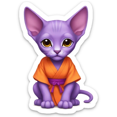 cute purple sphinx kitten in an orange kimono sticker
