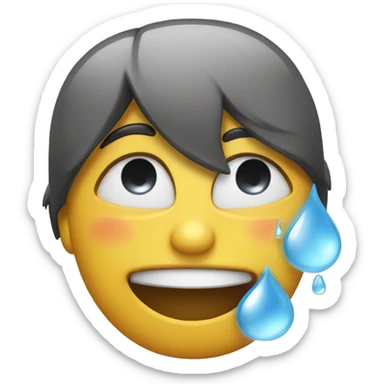Smiling while sweating and a tear drops from one eye sticker