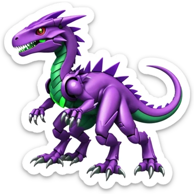 Cool Edgy Purple Green Digimon-Fakemon-Guilmon-Velociraptor-Dragon-Mecha full body sticker
