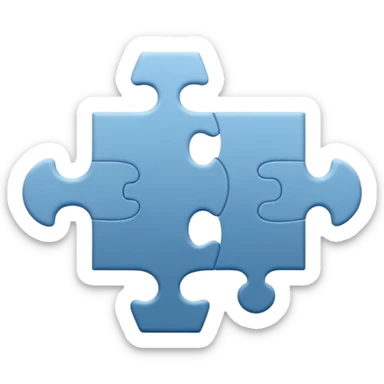 Minimal flat-style puzzle piece emoji in blue and grey, professional design for business presentation, clean edges, modern corporate aesthetic sticker